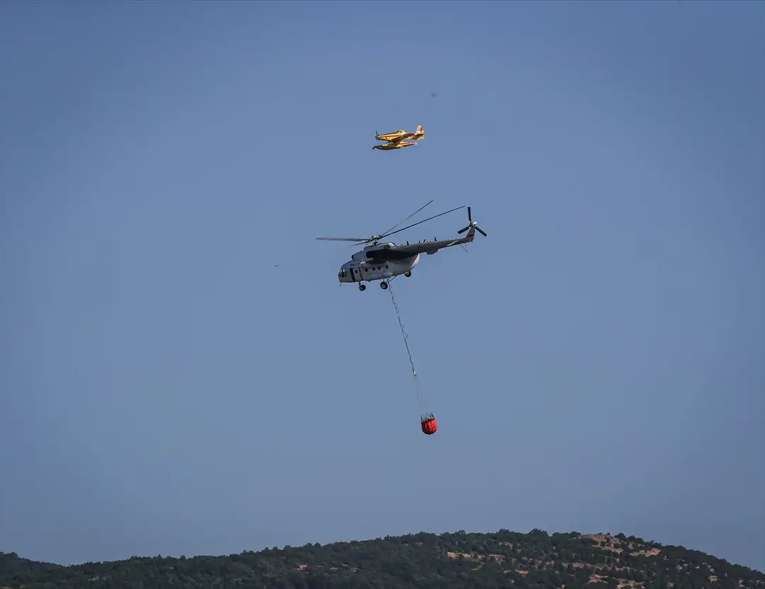 Balıkesir'in Altıeylül ilçesinde çıkan orman yangınına müdahale ediliyor