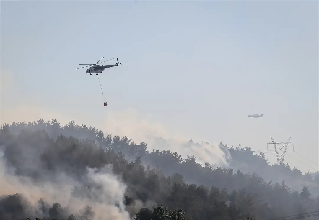 Balıkesir'in Altıeylül ilçesinde çıkan orman yangınına müdahale ediliyor