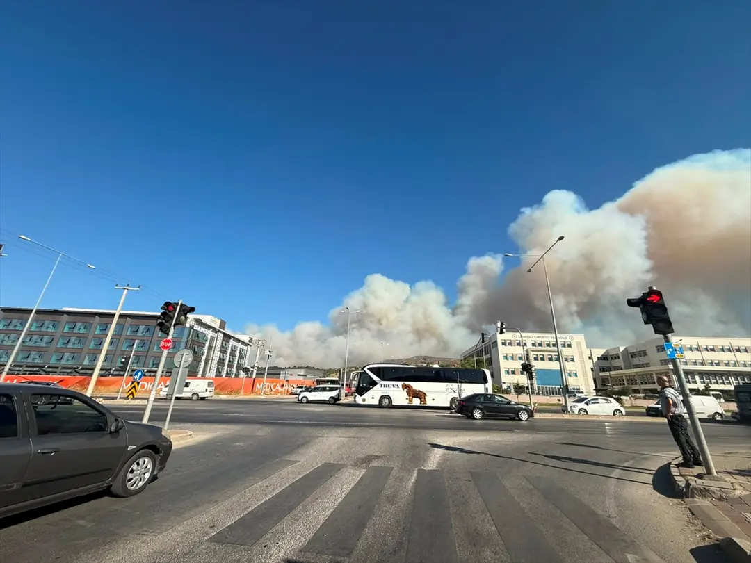 Çanakkale merkezdeki ormanlık alanda çıkan yangına müdahale ediliyor