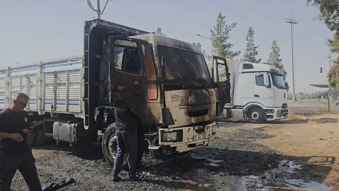Mardin Nusaybin'de park halindeki kamyon alevlere teslim oldu