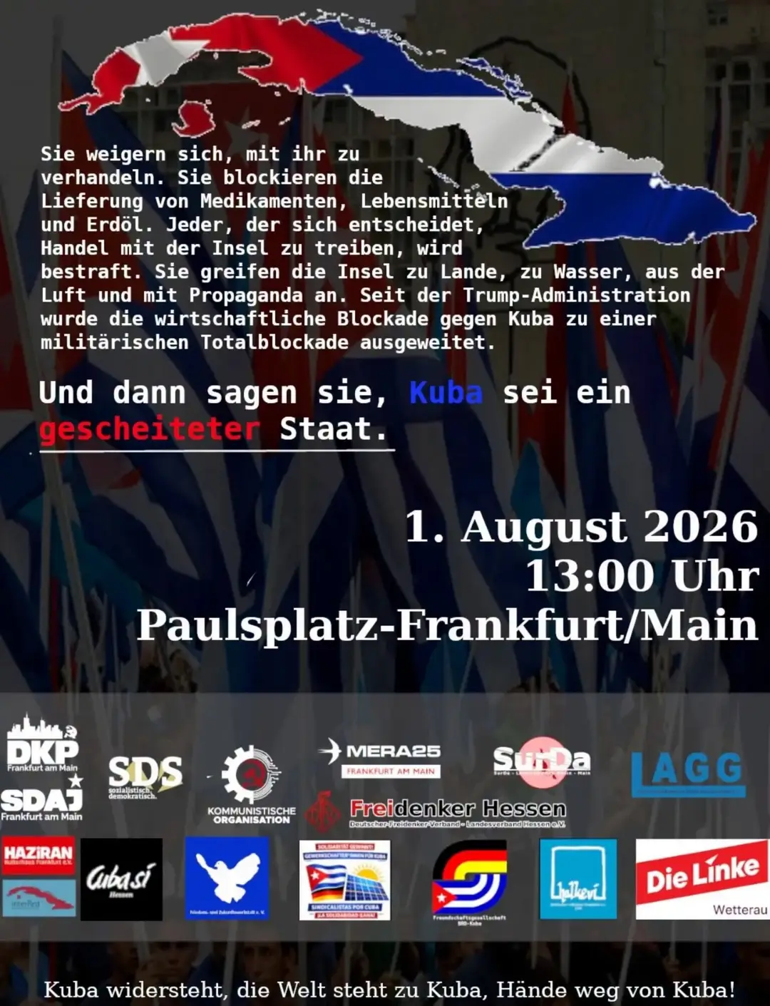 Frankfurt’ta Küba’ya Dayanışma Yürüyüşü: ABD Ambargosu Protesto Edildi
