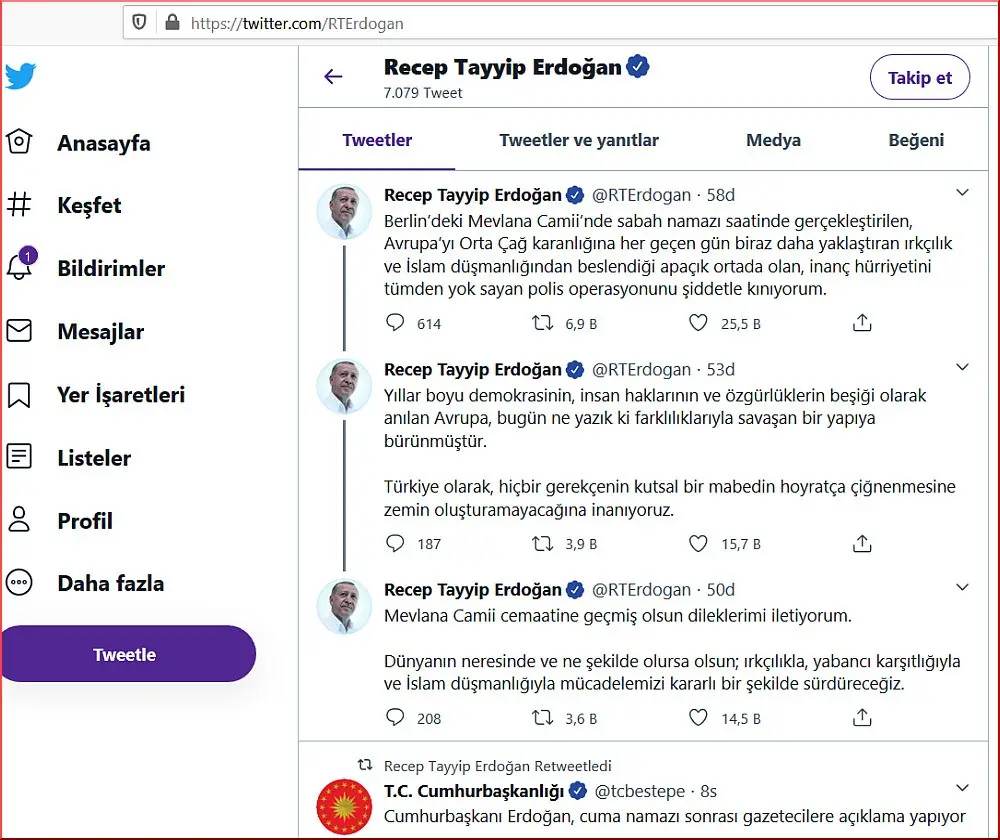 Cumhurbaşkanı Erdoğan, Berlin'de Mevlana Camisi'ne yapılan polis baskınını kınadı
