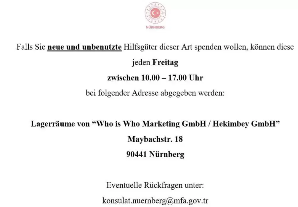 Nürnberg’de yardımlar için depo tutuldu