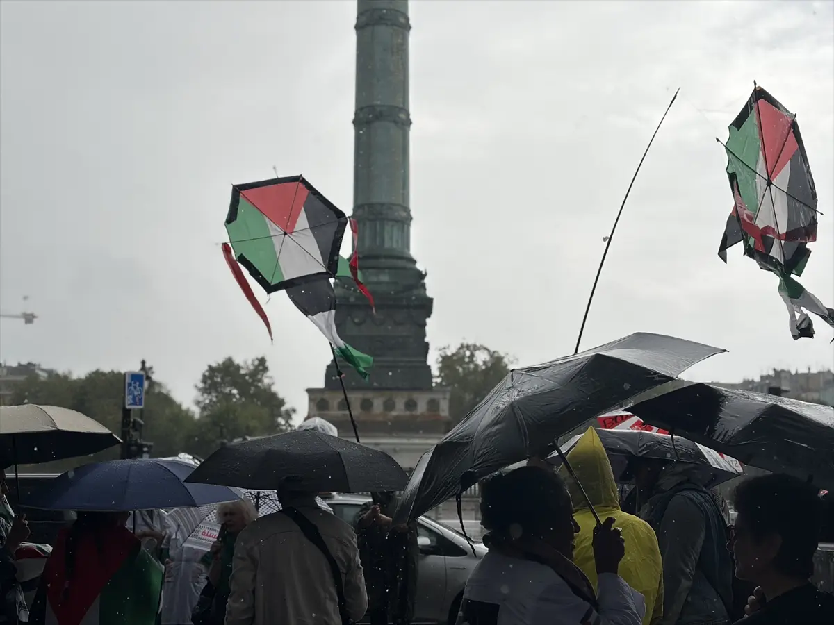 Paris'te Filistin'e destek yürüyüşü: Zeytin dalları ve uçurtmalar