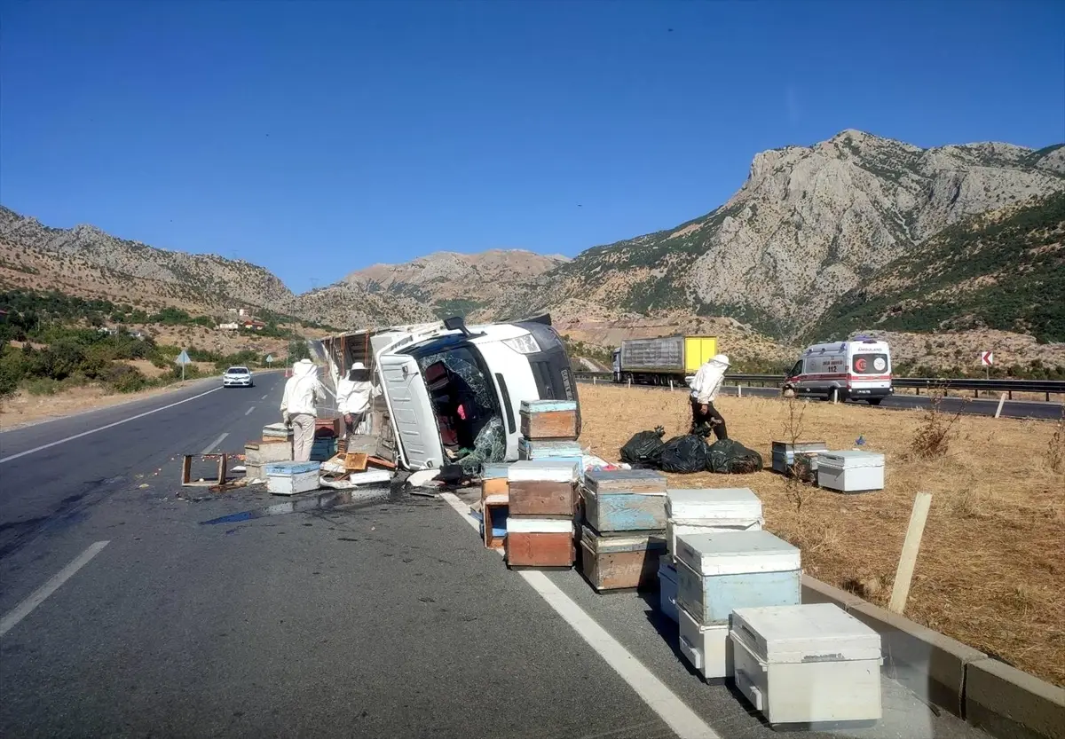 Bitlis'te kaza: Arı kovanı yüklü kamyonet devrildi, 3 yaralı