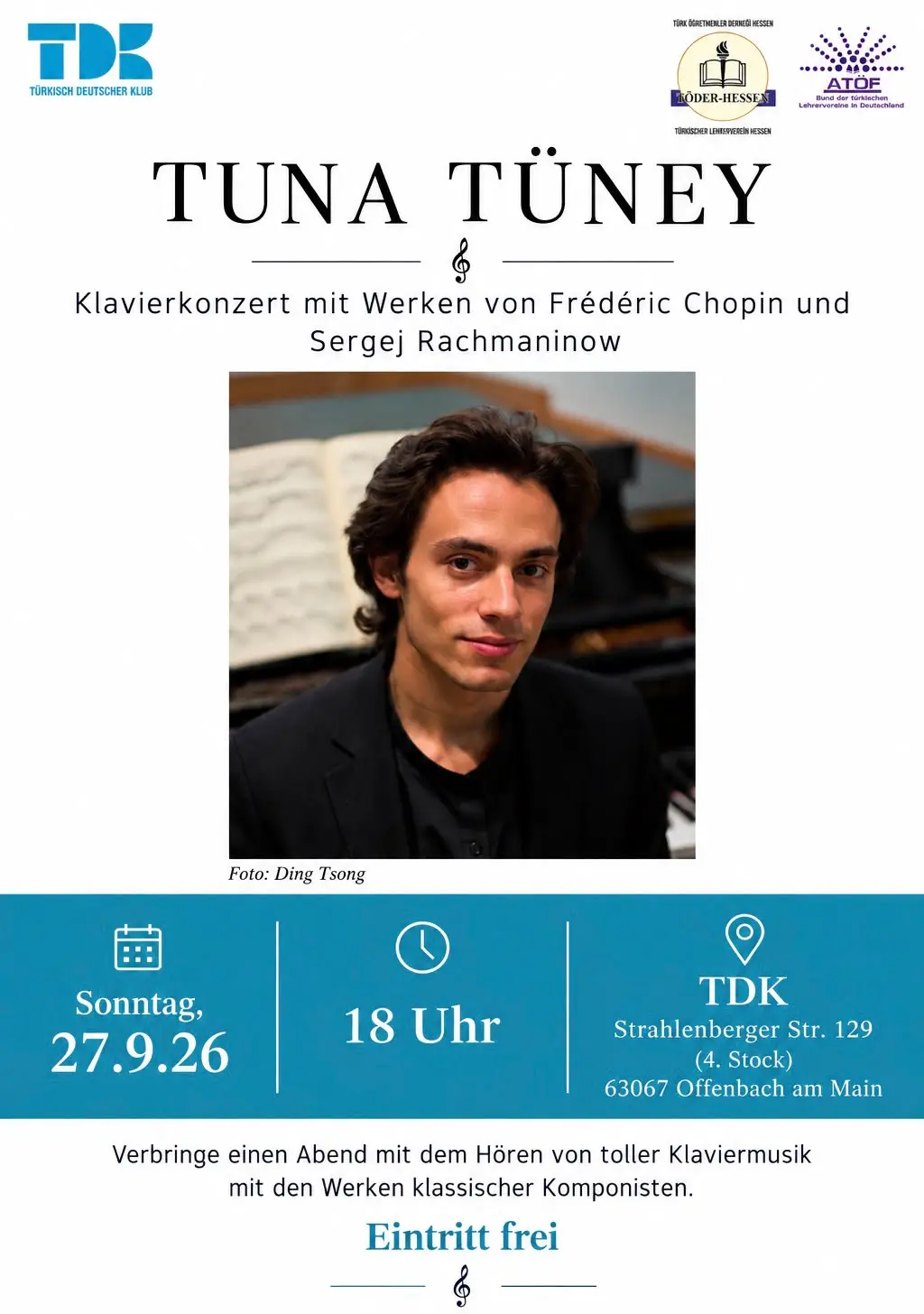 Piyanist Tuna Tüney Almanya’da üç şehirde solo konser verecek