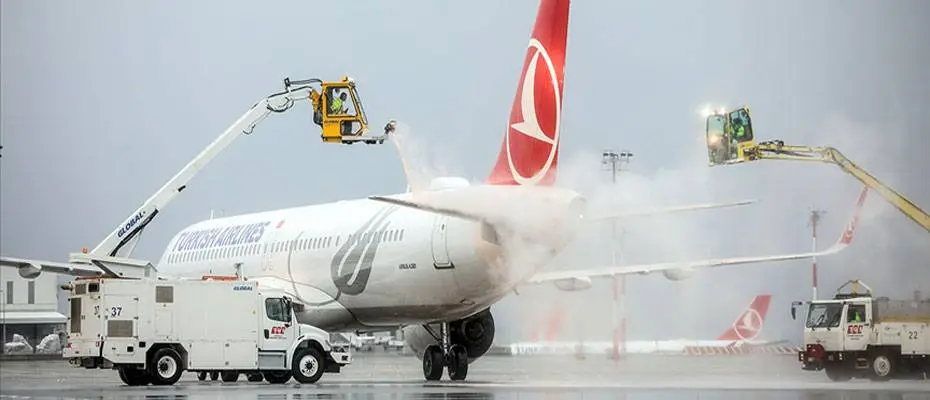 THY uçaklarına buzlanmaya karşı 'de-icing' önlemi