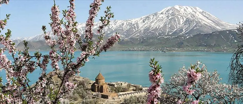 Akdamar Adası badem ağaçlarının çiçekleriyle renklendi