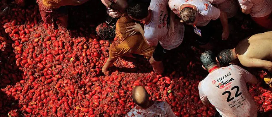 İspanya'da La Tomatina festivalinde 130 ton domates havalarda uçuştu